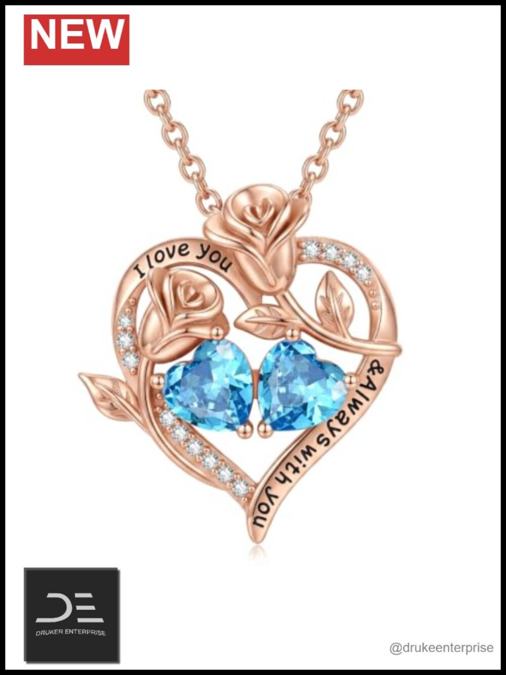 Rose Gold Plated Double Birthstone Heart Necklace for Women